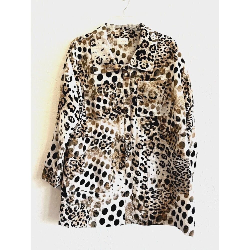 Chico's Woman's Animal Print Cardigan Size 3 XL Button Up 3/4 Sleeve Travel Edgy
